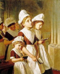 ソフィー・アンダーソン　≪　礼拝堂で祈る孤児院の少女たち　≫　1877