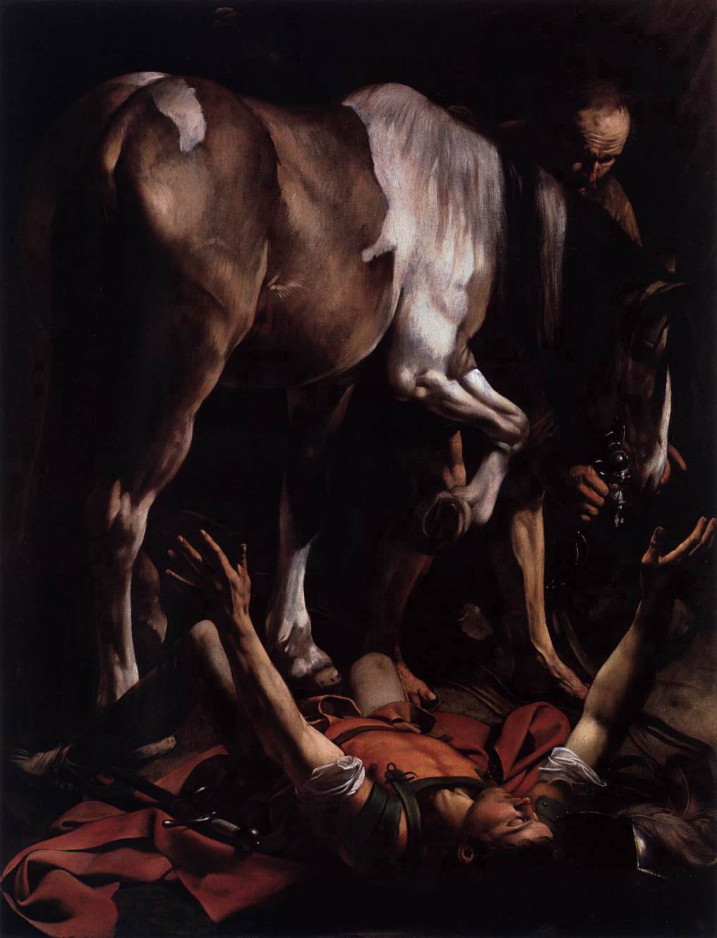 カラヴァッジョ　「聖パウロの改宗」　 1600　　Oil on canvas, 230 x 175 cm　　ローマ、サンタ・マリア・デル・ポポロ聖堂、チェラージ礼拝堂
