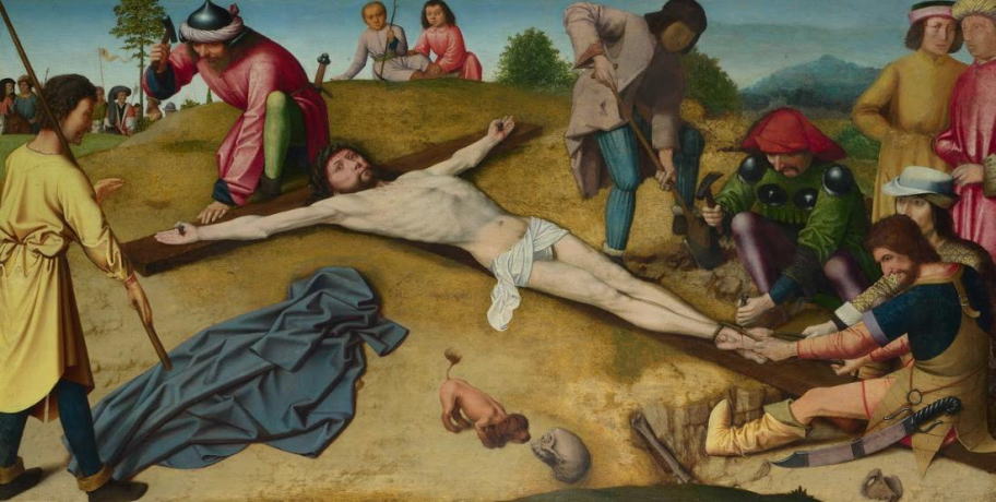 ヘラルド・ダヴィット　【 十字架へのはりつけ】 1484-89 　| 　48 x 92 cm 　| 　ロンドン・ナショナル・ギャラリー