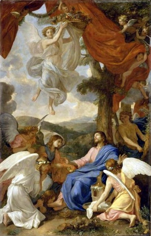 ル・ブラン　【天使に囲まれる砂漠のキリスト 】 1653　 | 　390 x 254 cm ｜ルーヴル美術館