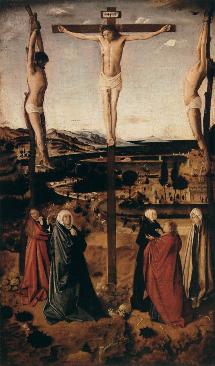 アントネッロ・ダ・メッシーナ　【 キリストの磔刑 】 1467-69 　| 　39 x 23 cm |　ブルケンタール美術館、シビウ県、ルーマニア