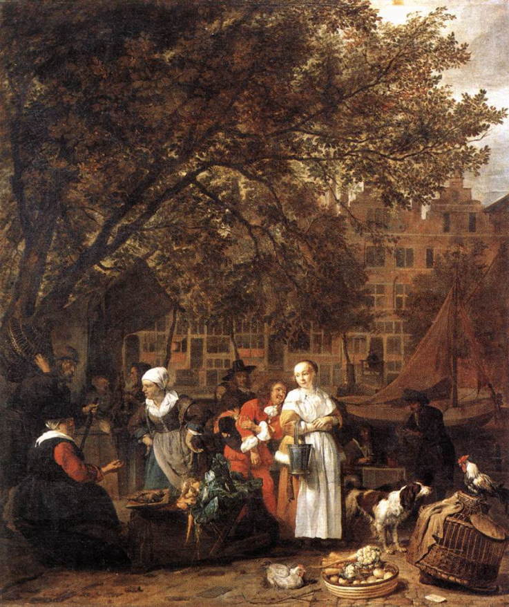  メツー　【 アムステルダムの野菜市場 】 1661-62 　| 　97 x 81.3 cm ｜ルーヴル美術館、パリ