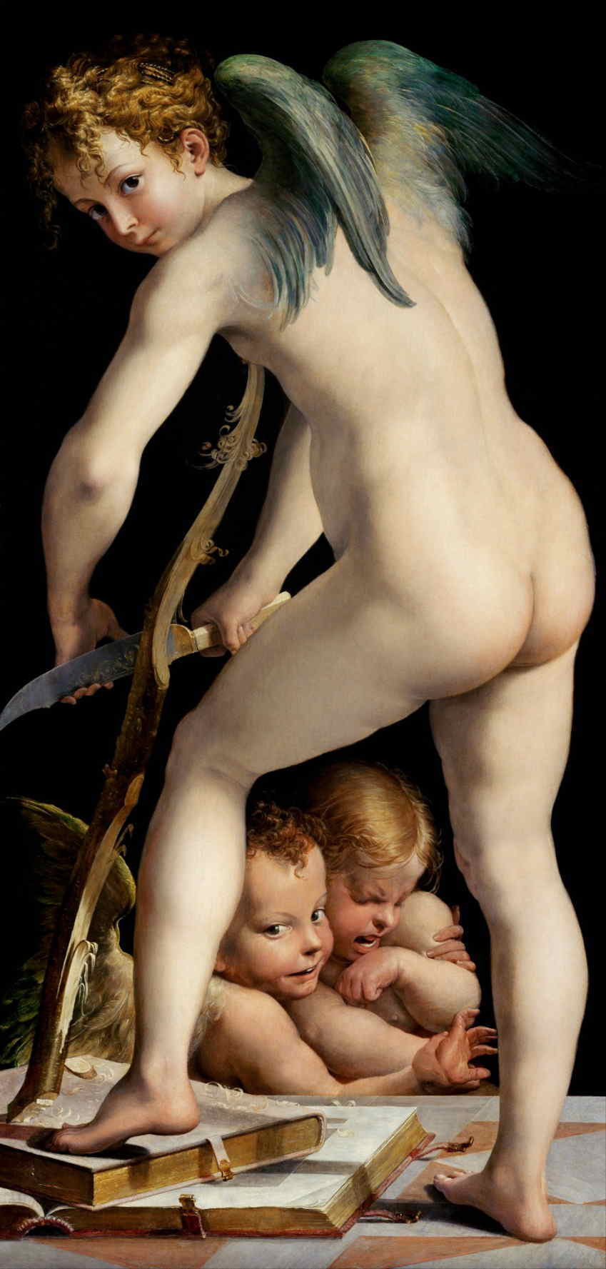  パルミジャニーノ　【 弓を作るキューピッド 】　1531-34　｜135 ｘ 63cm 　｜　ウィーン美術史美術館